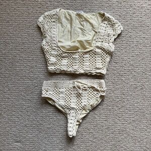 TULAROSA Crochet Bikini Set in Cream